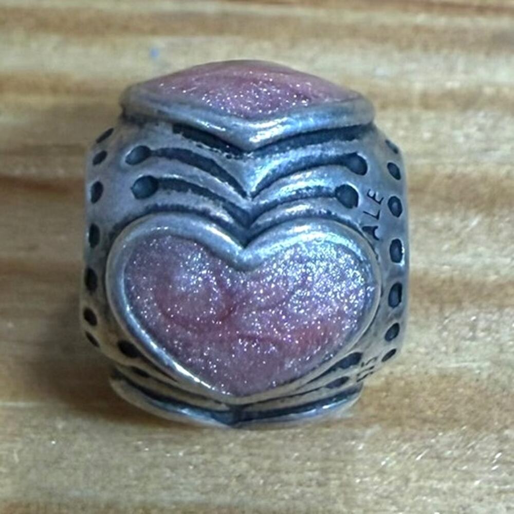Pandora 790591EN28 Pink Enamel Hearts Charm S925 ALE Sterling Silver Retired
